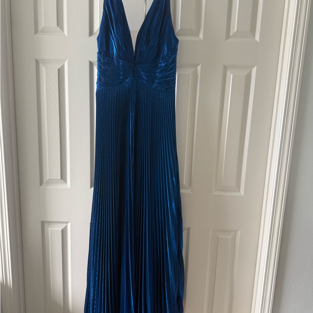Mac Duggal Shimmering Blue Maxi Dress - Picture 4 of 9